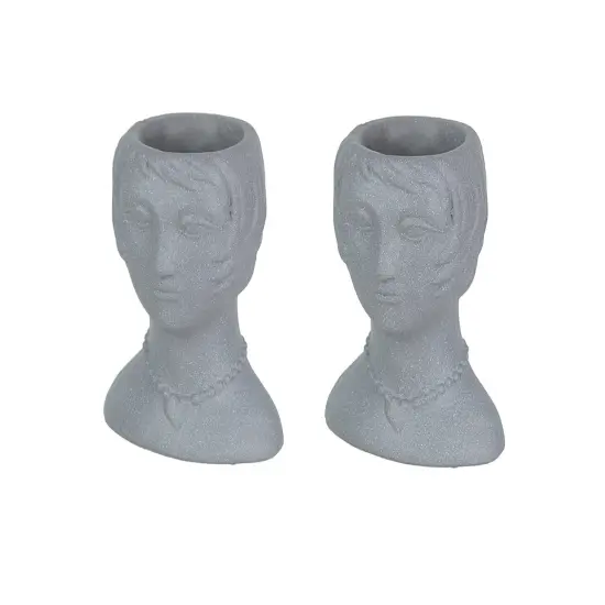 Roaring 20's Flapper Lady Gray Concrete Head Mini Planter 6 Inches Tall {1}