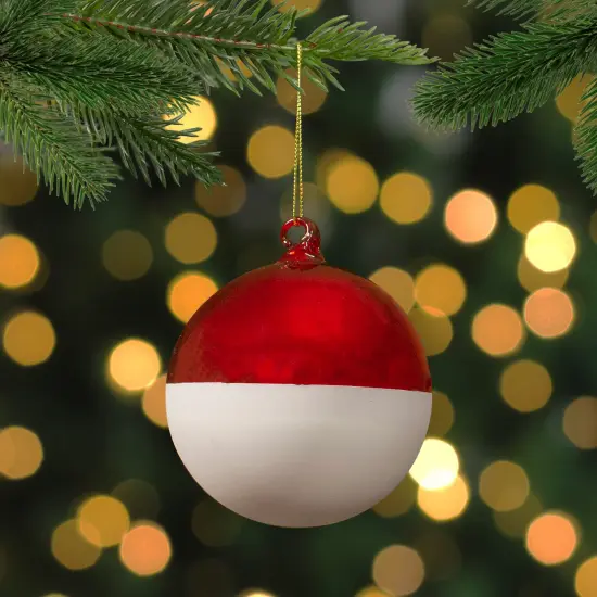 Northlight Shiny and Matte Christmas Glass Ball Ornament - 3.5" - Red and White {3}