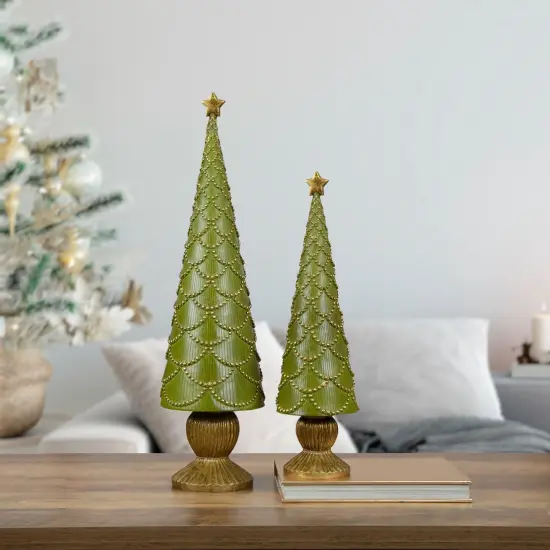 Northlight Christmas Tree Cone on Pedestal with Star Topper Decoration - 17" - Green {3}