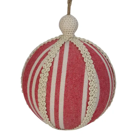 Northlight Ribbon Striped Christmas Ball Ornament - 6" (170mm) - Red and Cream {4}