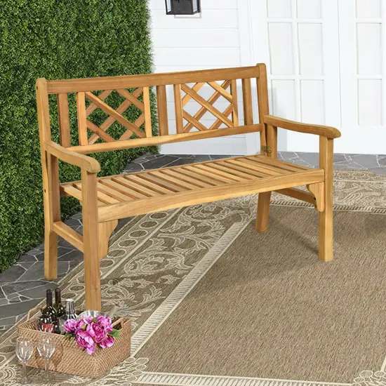 Patio Foldable Bench with Curved Backrest and Armrest {5}