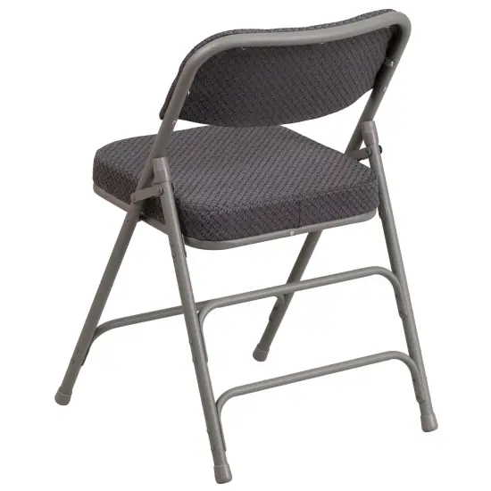 Emma and Oliver 2 Pack Premium Curved Triple Braced & Hinged Fabric Upholstered Metal Folding Chair Gray {3}