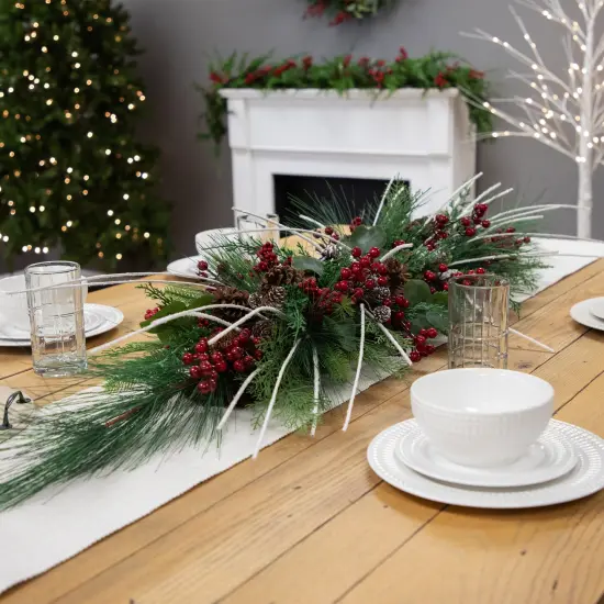 Northlight Real Touch&trade; Berries and Birch Twigs Artificial Pine Christmas Swag - 62" - Unlit Green {3}