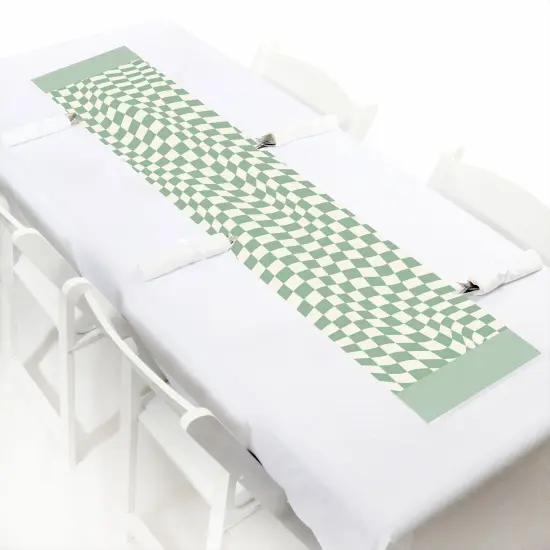 Big Dot of Happiness Sage Green Checkered Party - Petite Paper Table Runner - 12 x 60 inches {1}
