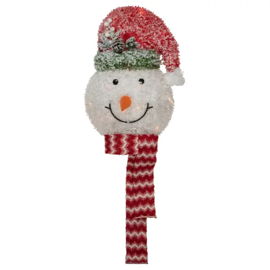 Northlight 22" Lighted Snowman Wearing a Red Frosted Hat with Pine Christmas Tree Topper {1}