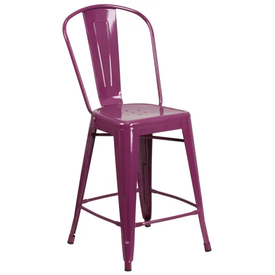 Merrick Lane Stella 24" Metal Indoor-Outdoor Counter Stool with Vertical Slat Back and Integrated Footrest Copper {6}