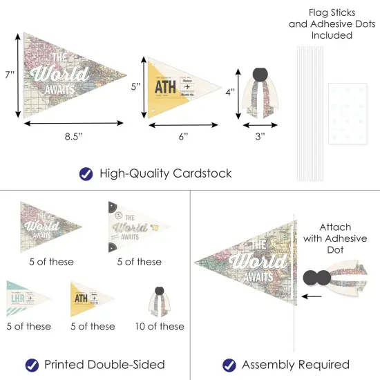 Big Dot of Happiness World Awaits - Triangle Travel Themed Party Photo Props - Pennant Flag Centerpieces - Set of 20 {4}