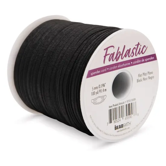 Fablastic Flat Stretch Cord - Black, 5 mm W x 100 yds L {1}