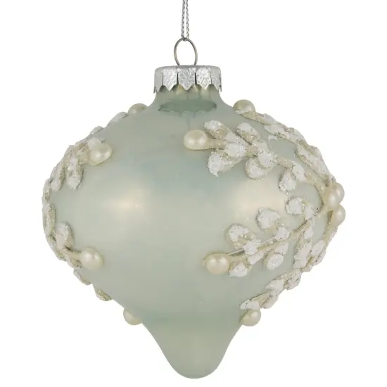 Northlight Set of 2 Pastel Green with Icy Snowflakes Christmas Glass Onion Ornaments 4" Blue {7}