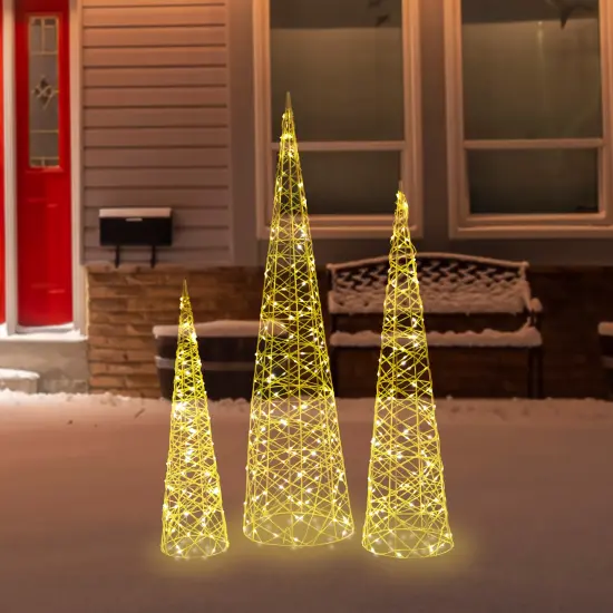 Northlight LED Lighted Twinkle Outdoor Christmas Cone Trees - 39.5" - Gold - Set of 3 {3}