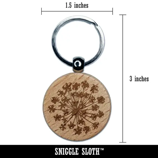 Queen Anne's Lace Flower Silhouette Doodle Sketch Engraved Wood Round Keychain Tag Charm {2}