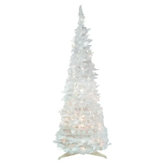 Northlight 4' Pre-Lit White Tinsel Pop-Up Artificial Christmas Tree, Clear Lights {1}