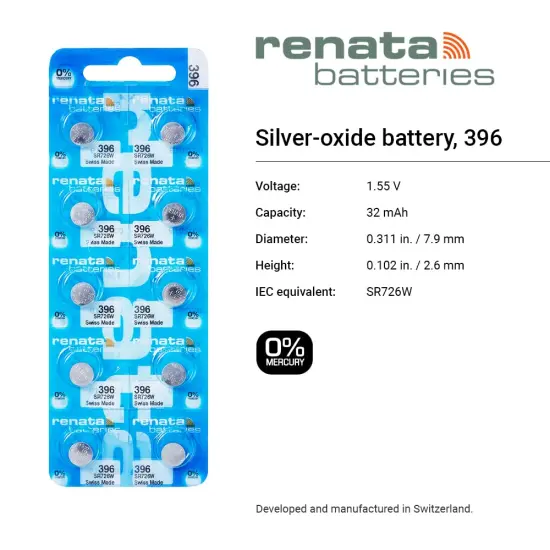 RENATA WATCH BATTERY 1.55V SWISS MADE BATTERIES 396 SR726W {2}