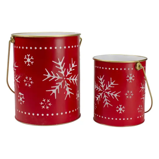Northlight Set of 2 Red and Gold Metal Snowflake Candle Lanterns Christmas Decoration {6}
