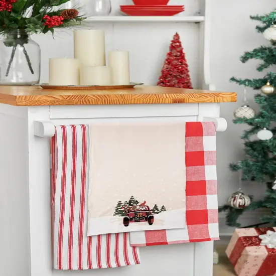 27" x 18" Reindeer Driving Red Plaid Truck "Road Trip Friends" Christmas Winter Cotton Kitchen Dish Towel Decor Decoration {3}