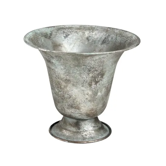 Allstate 6.75" Silver and Verdigris Metal Urn Planter {1}