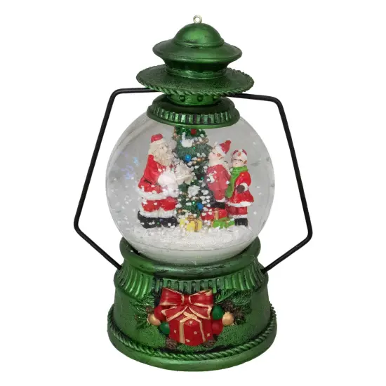 Northlight 8" Santa Claus and Kids By Christmas Tree Lantern Snow Globe Green {1}