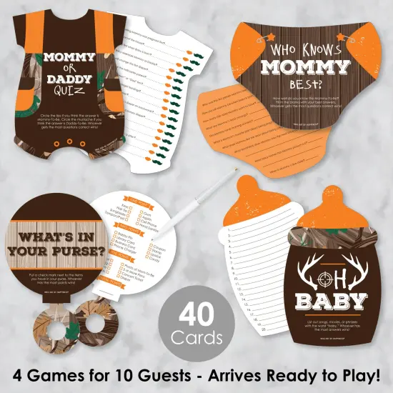 Big Dot of Happiness Gone Hunting - 4 Deer Hunting Camo Baby Shower Games - 10 Cards Each - Gamerific Bundle {3}