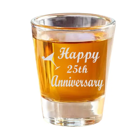 2oz Happy 25th Anniversary shot glass {1}