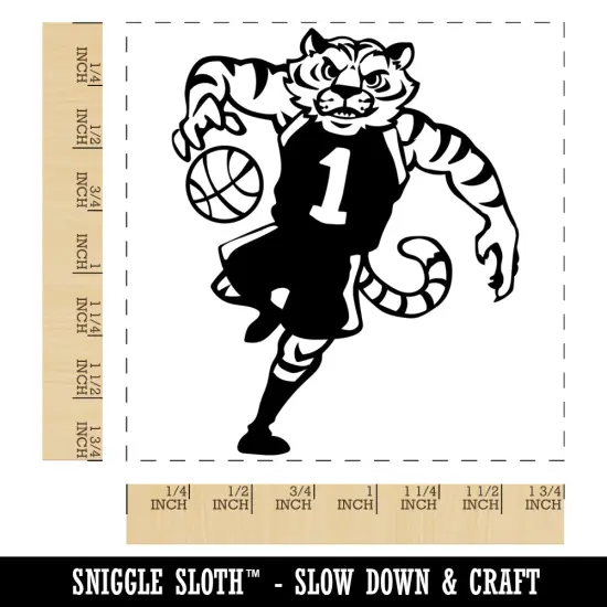 Tiger Playing Basketball Athletic Sports Square Rubber Stamp for Stamping Crafting {1}