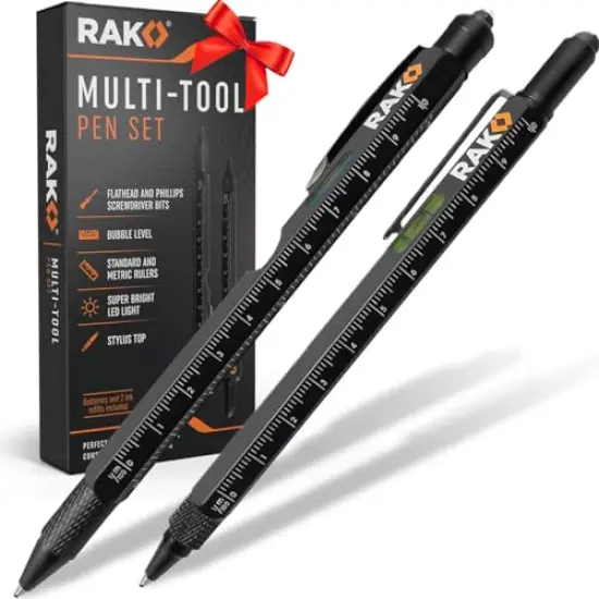 2-in-1 Multi-Tool Pen Set (2 Pack) Dad Christmas Gifts for Men - LED Tactical Pen Light, Stylus, Ruler, Level, Bottle Opener, Screwdriver, Ballpoint - Stocking Stuffer Gifts for Him {2}