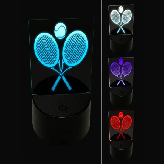 Tennis Rackets Crossed Ball Racquet Sports 3D Illusion LED Night Light Sign Nightstand Desk Lamp {1}