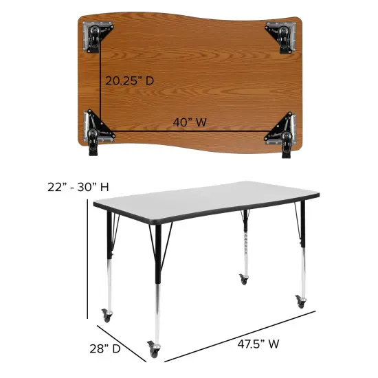 Emma and Oliver Mobile 28"Wx47.5"L Rectangle Wave Flexible Collaborative Adjustable Activity Table Oak {10}