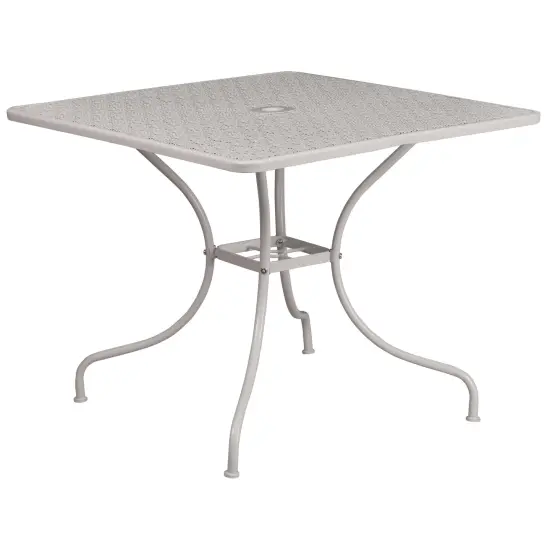 Emma and Oliver Commercial 35.5" Square Metal Garden Patio Table Set w/ 2 Round Back Chairs Light Gray {3}