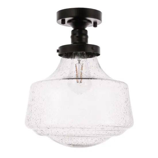 Lyle 1 light Black and Clear seeded glass Flush mount {5}