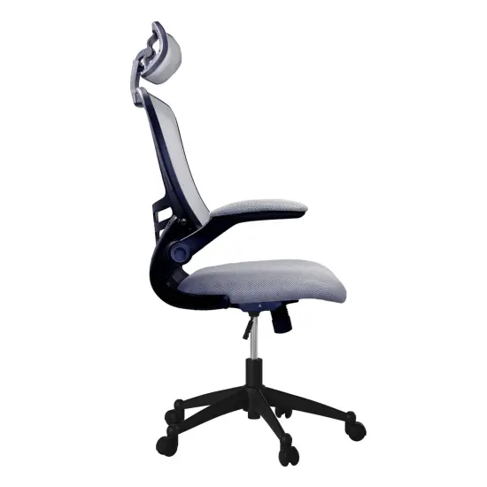 Techni Office Solutions 3.75' Silver Gray and Black Modern High-Back Mesh Executive Office Chair with Headrest and Flip-Up Arms {5}