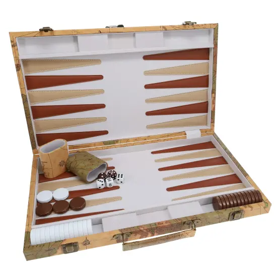 WE Games Tan Map Style Leatherette Backgammon Set, 18 x 11 in. closed {5}