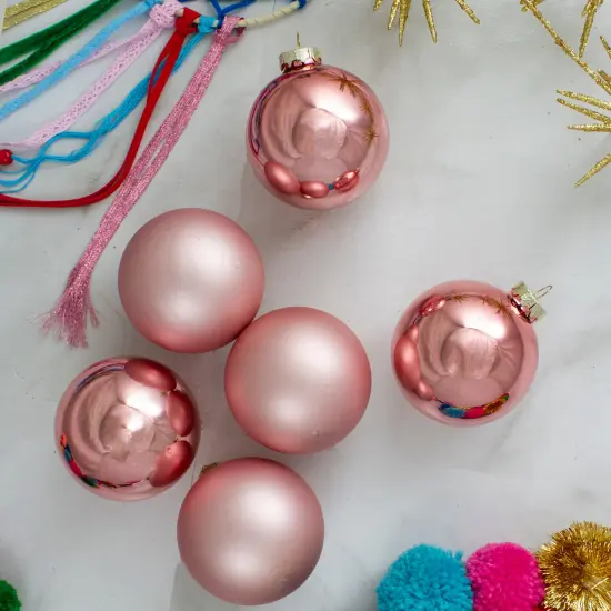 Northlight Shiny and Matte Glass Ball Christmas Ornaments - 3.25" (80mm) - Baby Pink - 6ct {5}