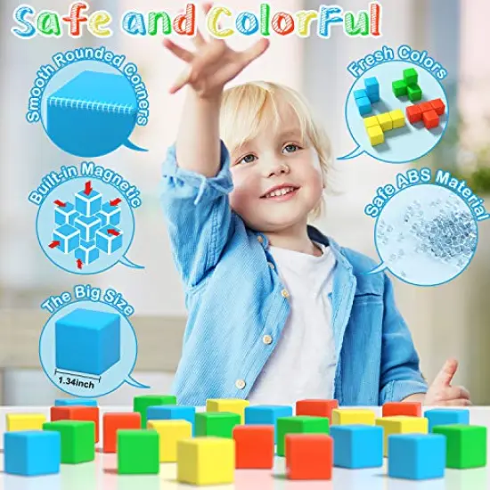 Magnetic Blocks, 1.34 inch Large Magnetic Building Blocks, 3D Magnetic Cubes for Kids, Preschool Educational Construction Kit, Sensory Montessori Toys Kids Blocks for Boys Girls Toddlers {5}
