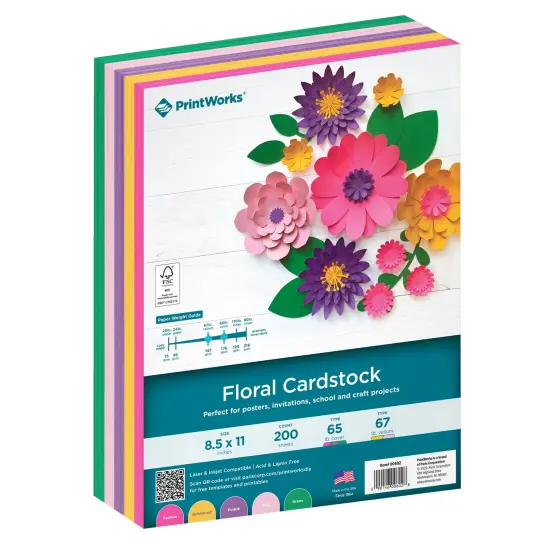 Printworks Floral Cardstock, Includes Fuchsia, Goldenrod, Purple, Pink, and Green Cardstock, 8 ½” x 11”, 200 Sheets (00602) {1}