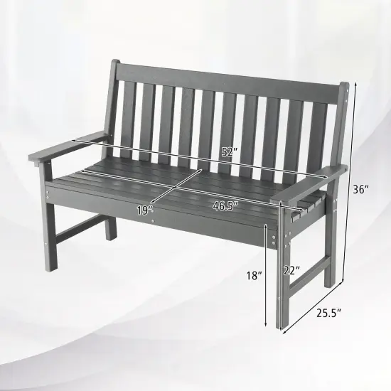 52 Inch All-Weather HDPE Outdoor Bench with Backrest and Armrests-Grey {4}