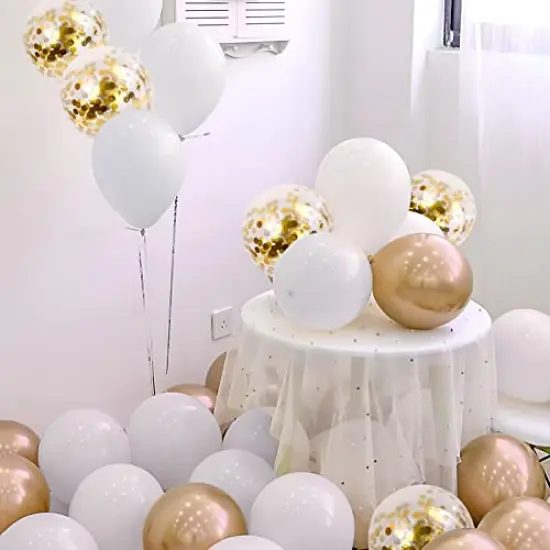 120 PCS White and Gold Confetti Balloons Garland Arch Kit - Includes 12in, 10in, and 5in Latex Metallic Balloons for Birthday, Wedding, Anniversary, Celebrations, Prom, and Bridal Party Decorations {6}