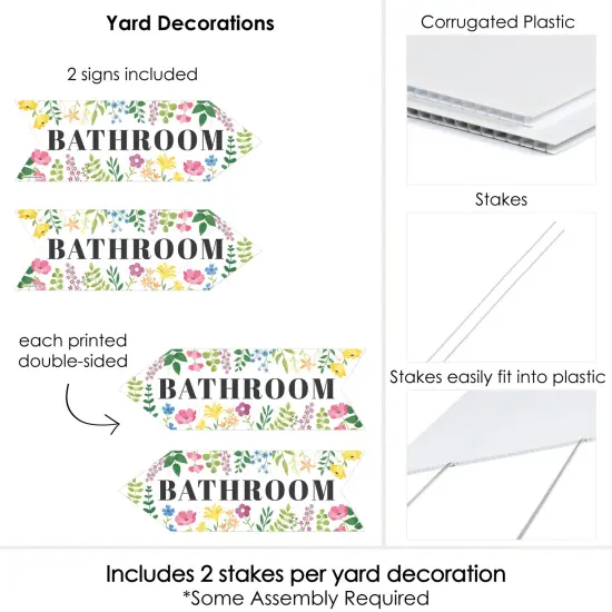 Big Dot of Happiness Wildflowers Wedding Bathroom Signs - Boho Floral Wedding Sign Arrow - Double Sided Directional Yard Signs - Set of 2 {6}