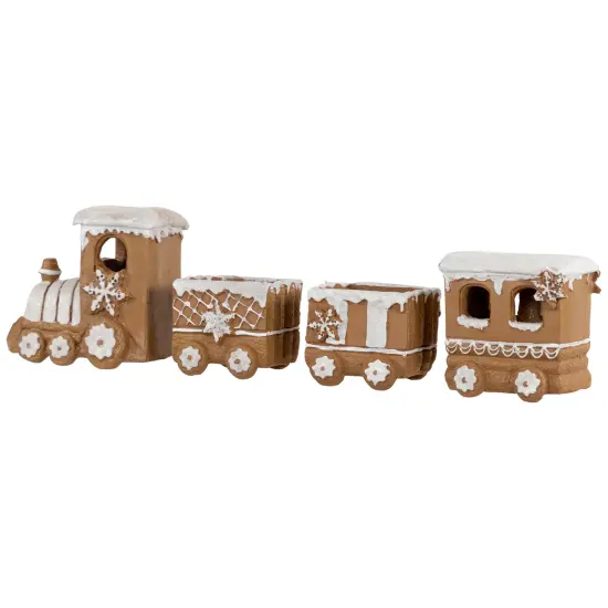 Northlight Frosted Snowflake Gingerbread Train Christmas Decoration - 5.5" - 4-Piece Brown {5}