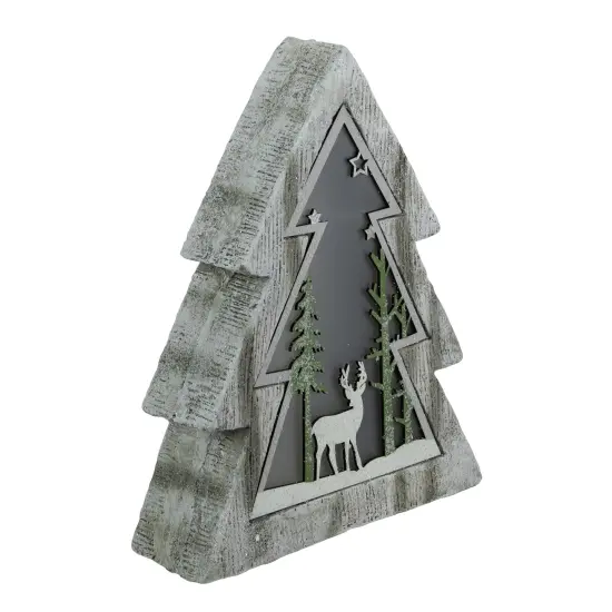 Northlight LED Lighted Tree with Reindeer in the Woods Scene Christmas Decoration - 13.5" Brown {1}