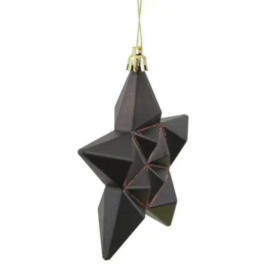 DAK 12ct Matte Chocolate Brown Glittered Star Shatterproof Christmas Ornaments 5" {3}