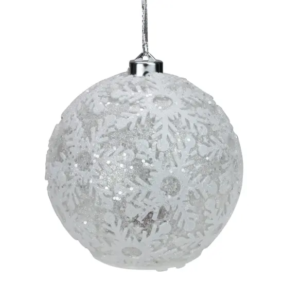 Gerson 4ct Battery Operated Pre-Lit Silver Glitter Snowflake Christmas Ball Ornaments 6" (150mm) {1}