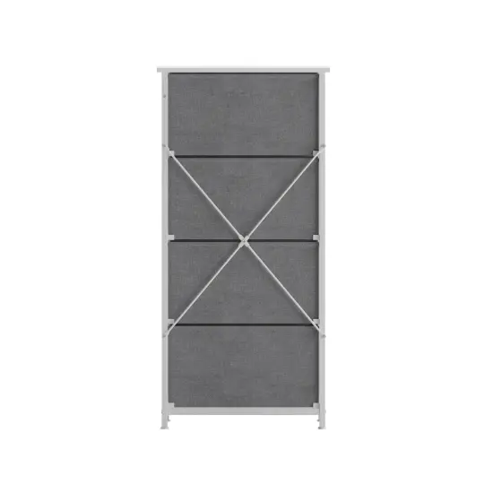 Emma and Oliver Marley 4 Drawer Storage Dresser with Cast Iron Frame, Wood Top and Easy Pull Fabric Drawers with Wooden Handles GrayDrawers/White {4}