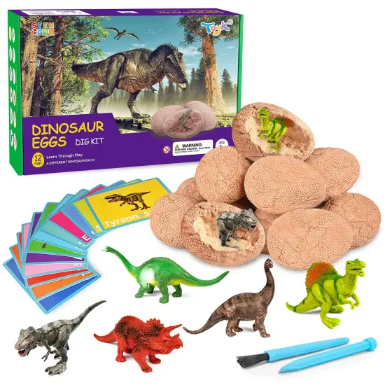 Dig Up Dinosaur Fossil Eggs, Break Open 12 Unique Eggs and Discover 12 Cute Dinosaurs, Easter Digging Toy for 3 4 5 6 7 8 9-12 Year Old Boys Archaeology Science STEM Gift {2}