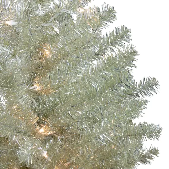 Northlight 4.5' Soft Metallic Champagne Artificial Tinsel Christmas Tree - Clear Lights Gold {4}