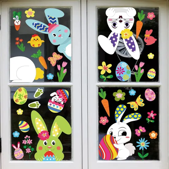 361PCS Easter Bunny Window Cling Decorations - Egg Hunt Games Decals Home Party Ornaments {1}