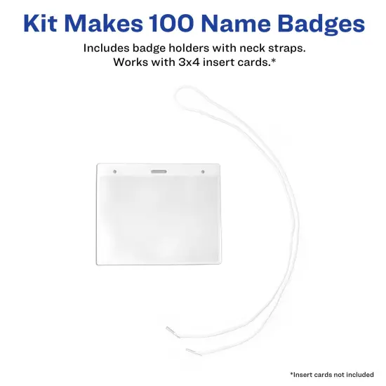 Avery Heavy Duty Badge Holders, 3" x 4", 100 Horizontal ID Badge Holders with Cords (2922) Clear {3}