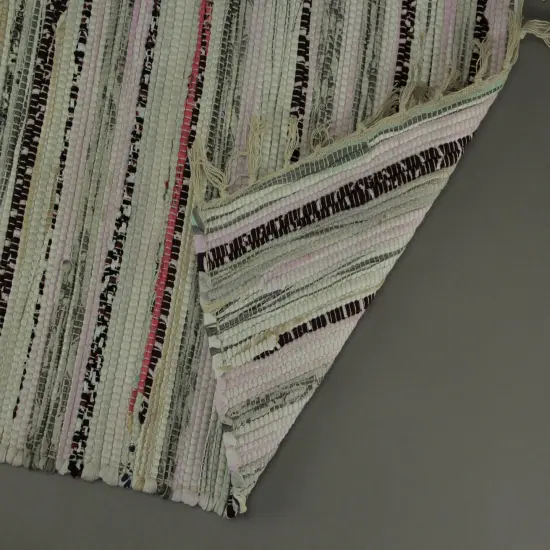 Multicolored Cotton Chindi Rag Fringed Throw Rug {4}