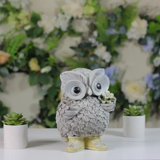 Roman 9" Gray and White Outdoor Owl in Rain Boots Garden Statue {4}