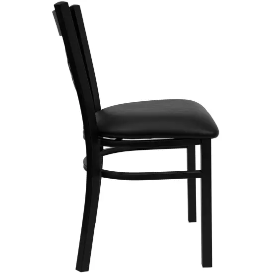 Emma and Oliver 2 Pack "X" Back Metal Restaurant Chair BlackVYL/BlackMetal {4}