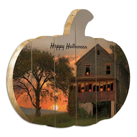 Happy Halloween - By Artisan Lori Deiter Printed on Wooden Pumpkin Wall Art {1}